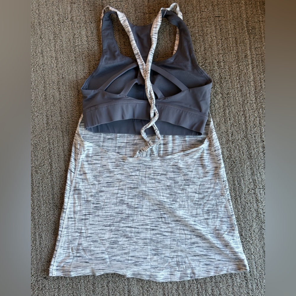 Lululemon Athletica Gray and White Striped Sleeveless Top Built-In Bra